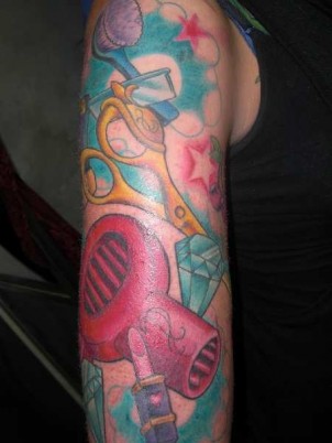Colorful half-sleeve with beauty and hair products