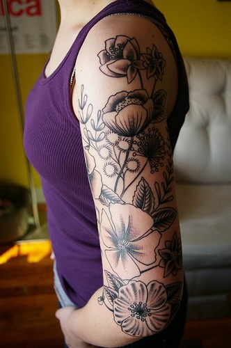 black and white half sleeve made of flowers