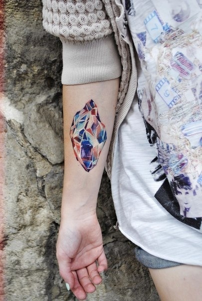 Crystal Tattoo Using Stunning Colors On Girls Arm