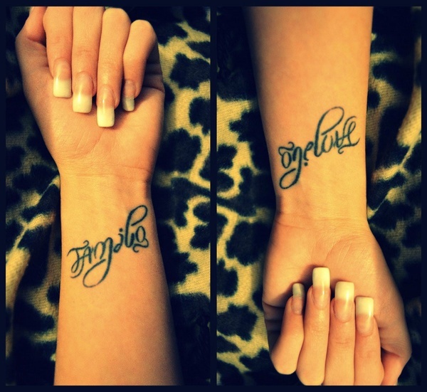 girls family & one love wrist tattoos