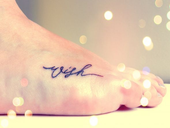 “Wish” top of foot tattoo